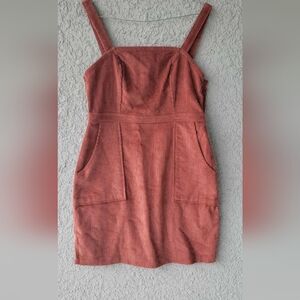 Chic Strapless Corduroy Dress in Rust